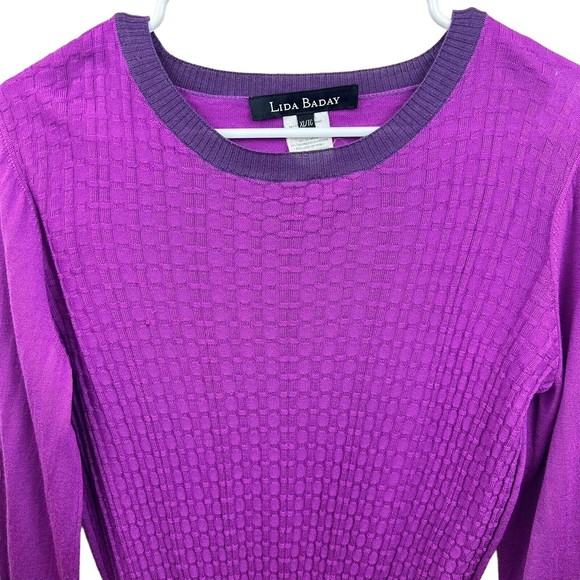 Lida Baday Italy Sweater Cardigan Set XL Designer Wool Silk Cashmere Purple Flaw - Picture 2 of 16